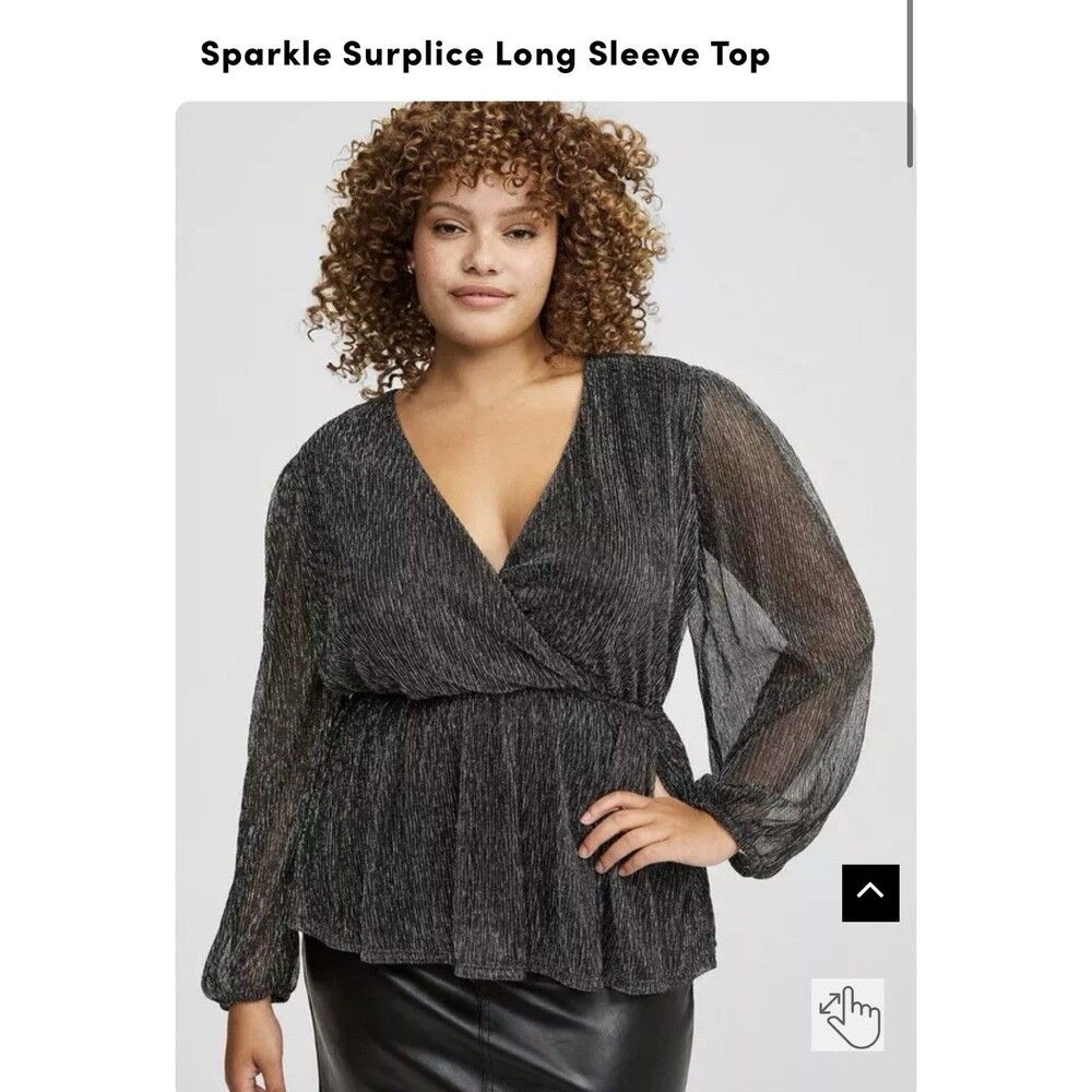 NWT Torrid Knit Glitter Lurex Surplice Peplum Top Deep Black Size 5 Fairycore